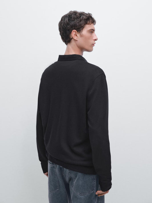 Textured long sleeve polo shirt