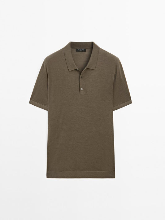 Short sleeve wool blend knit polo shirt