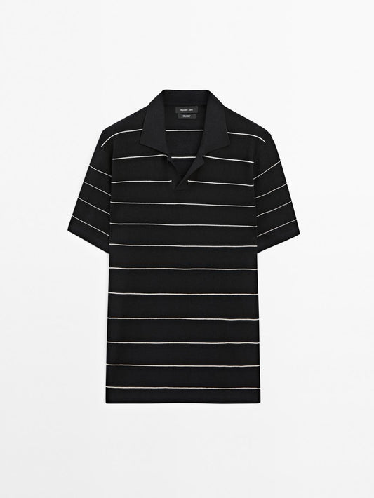 Striped cotton polo shirt with short sleeves