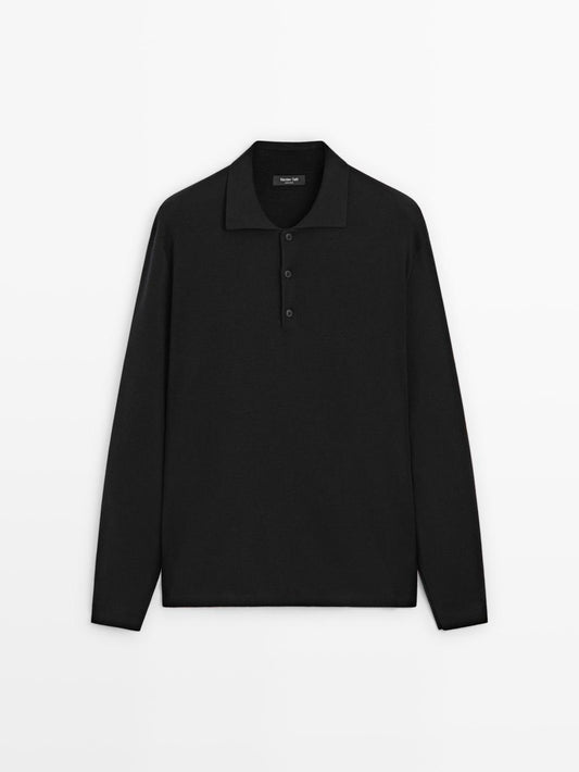 Wool and cotton knit polo sweater