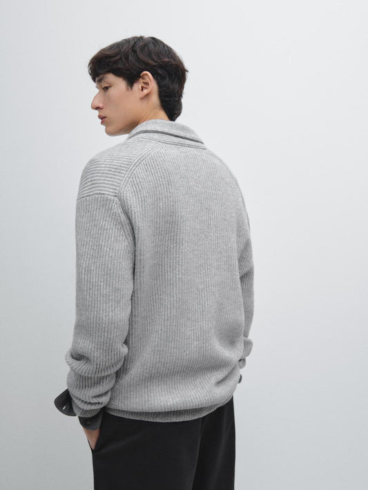 Knit wool blend cardigan with collar