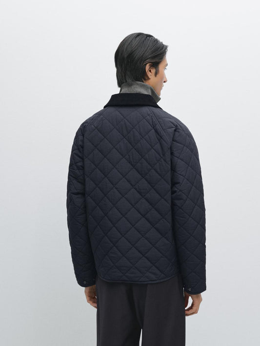 Quilted jacket with corduroy collar
