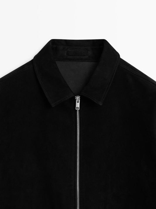 Suede leather zip-up jacket
