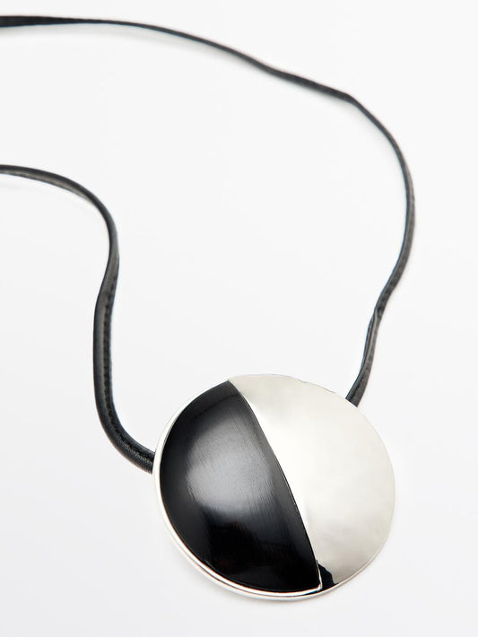 Sheepskin leather necklace with metal piece