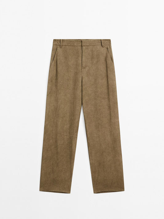 Flowing high-waist barrel fit trousers