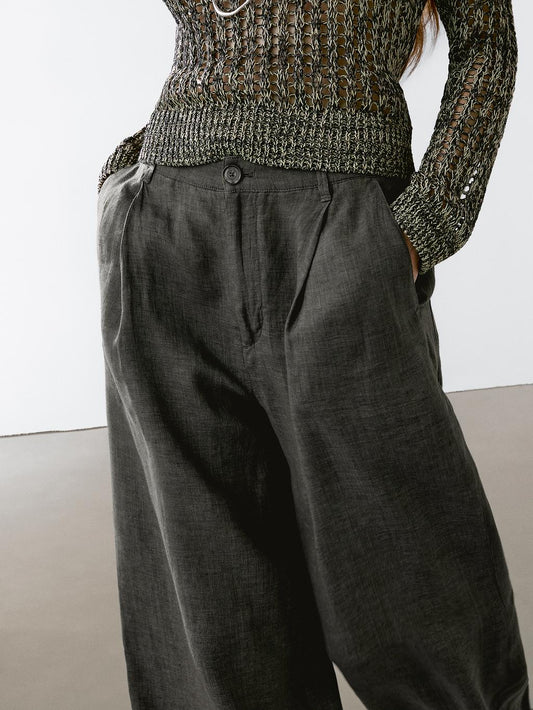 100% linen wide-leg trousers