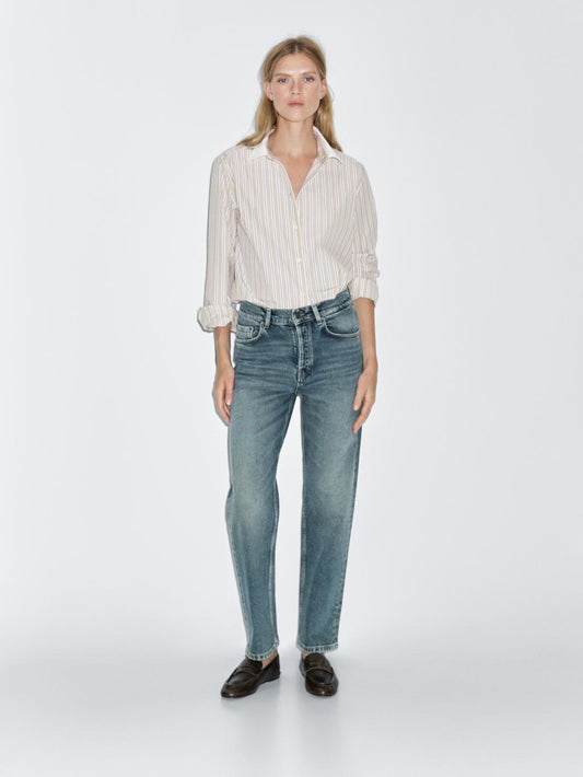 High-waist straight-leg cropped comfort jeans