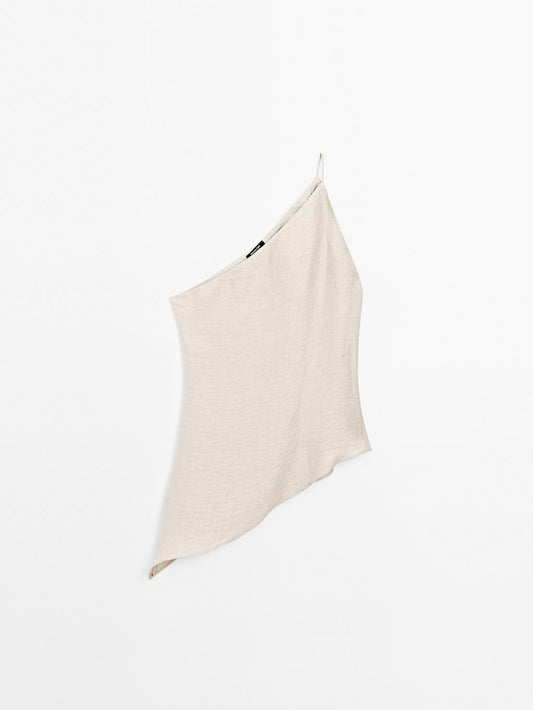 Lightweight asymmetric linen blend top