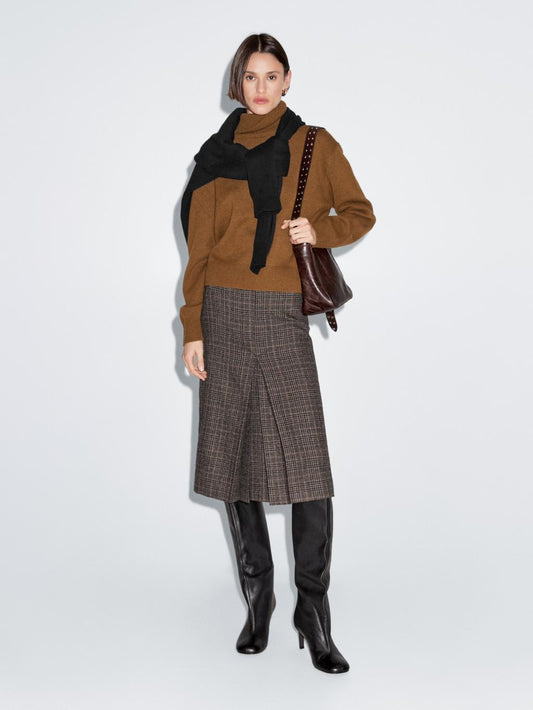 100% wool check midi skirt