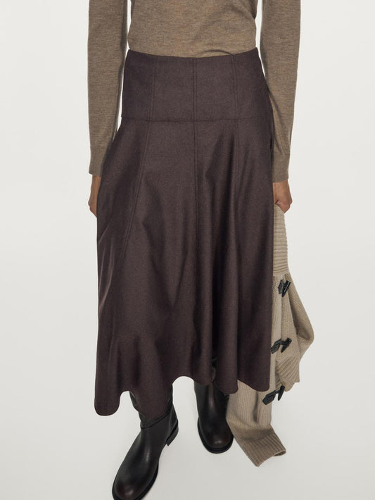 Wool blend midi skirt with yoke