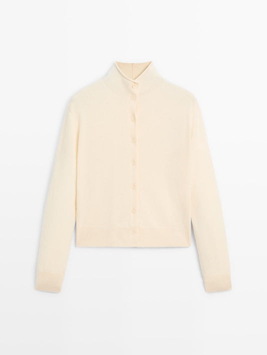 100% wool high neck knit cardigan