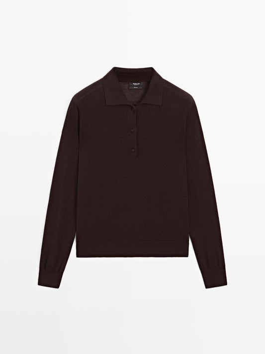 100% wool knit polo sweater