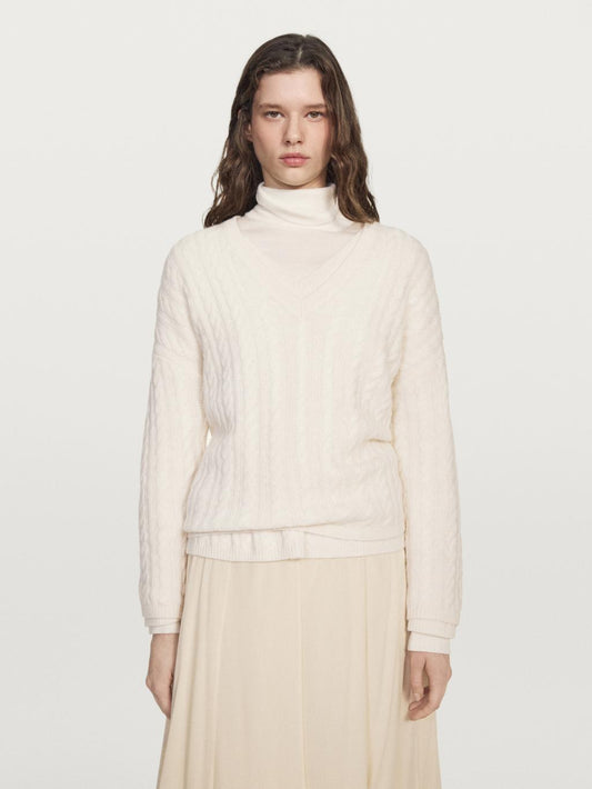 Cable-knit V-neck sweater