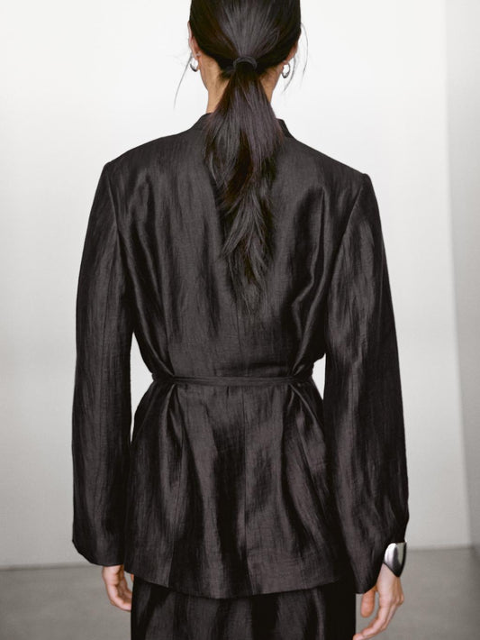 Linen blend kimono with tie detail