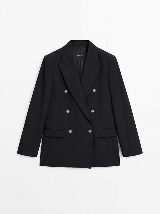 Wool blend blazer with gold buttons
