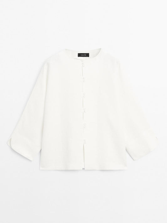 100% linen kimono with button detail