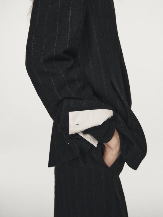 Pinstripe lapelless blazer