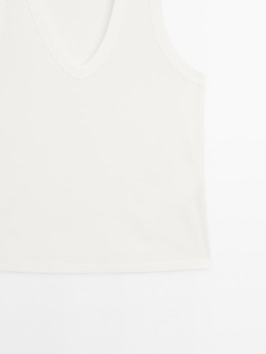 Mercerised cotton V-neck T-shirt