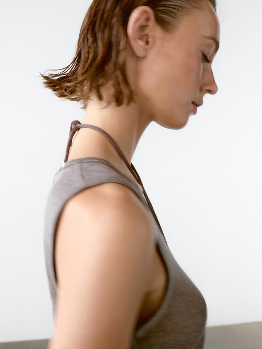 Round neck top with seam details