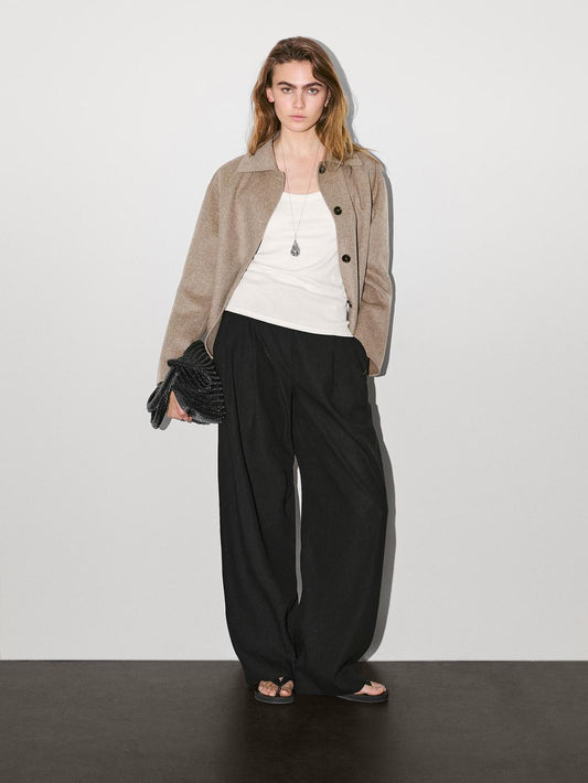 Short wool blend coat with buttons