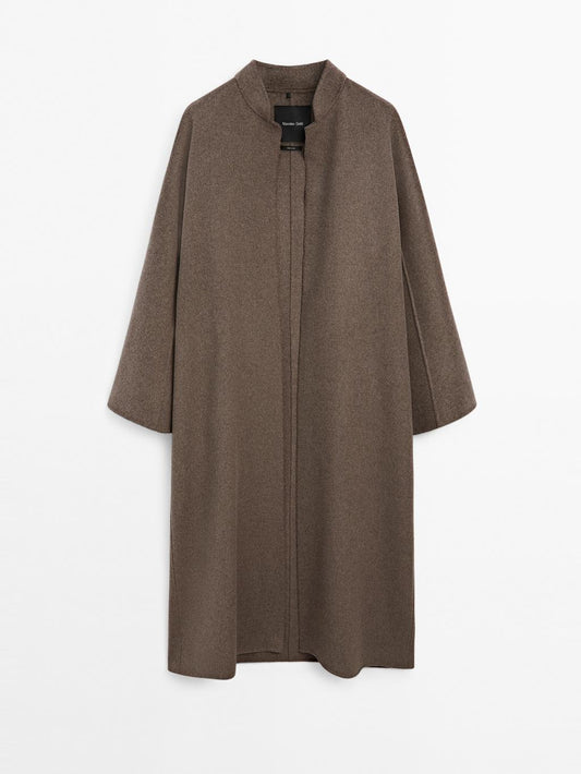 Long open wool blend coat