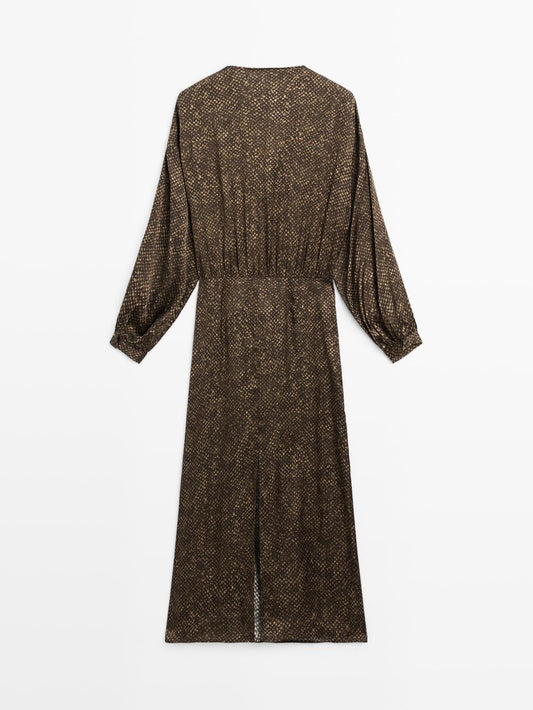 Long flowing printed dress with knot detail