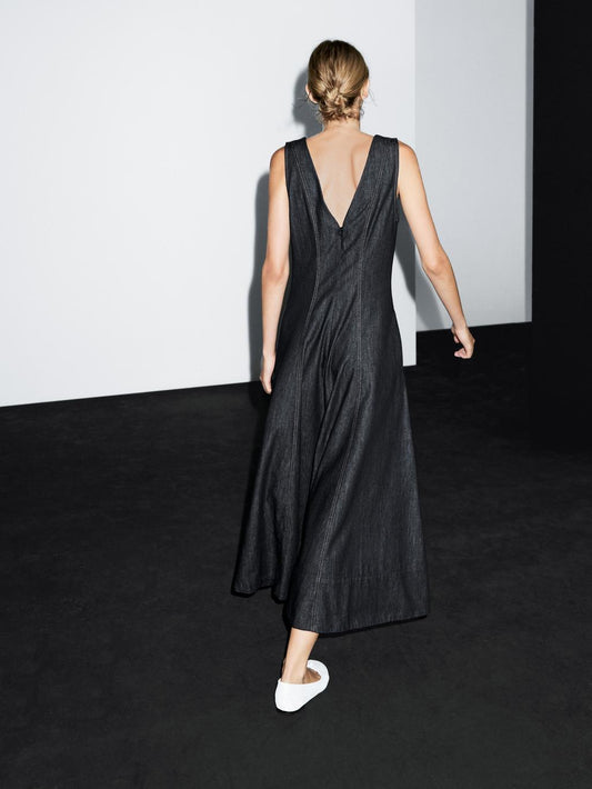 Denim midi dress with seam details