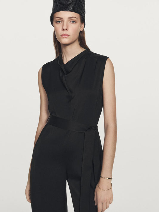 Flowing satin jumpsuit