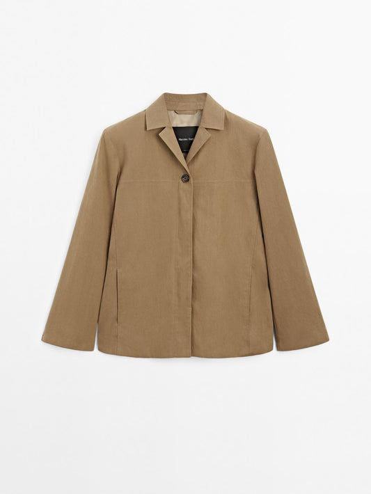 Cotton blend blazer with button detail
