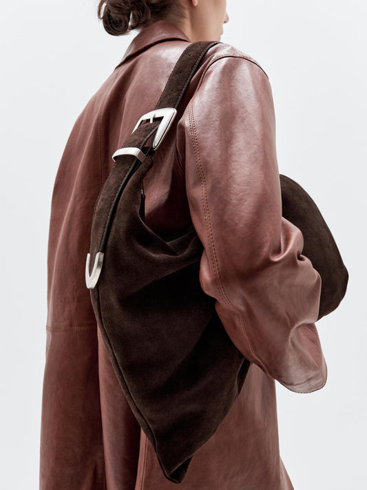 Split leather maxi bag