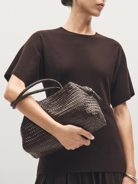 Braided nappa leather satchel bag