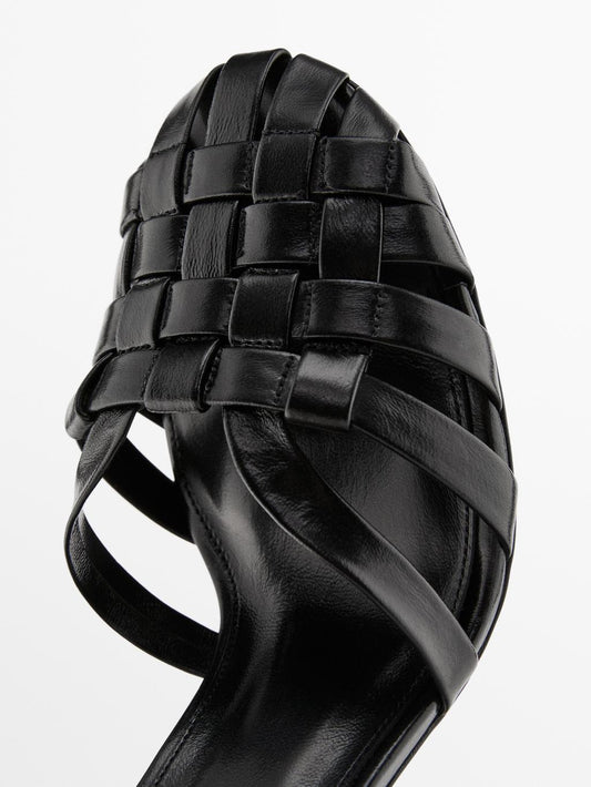Leather high-heel cage sandals