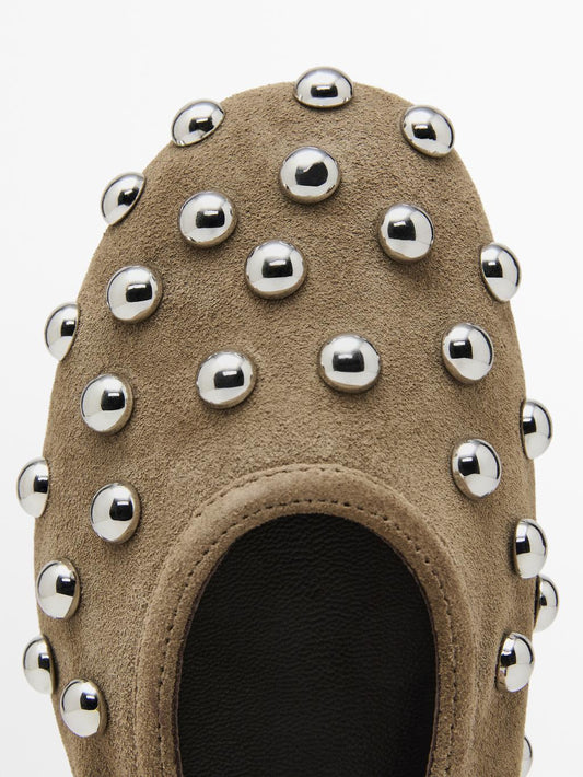 Studded split leather ballet flats