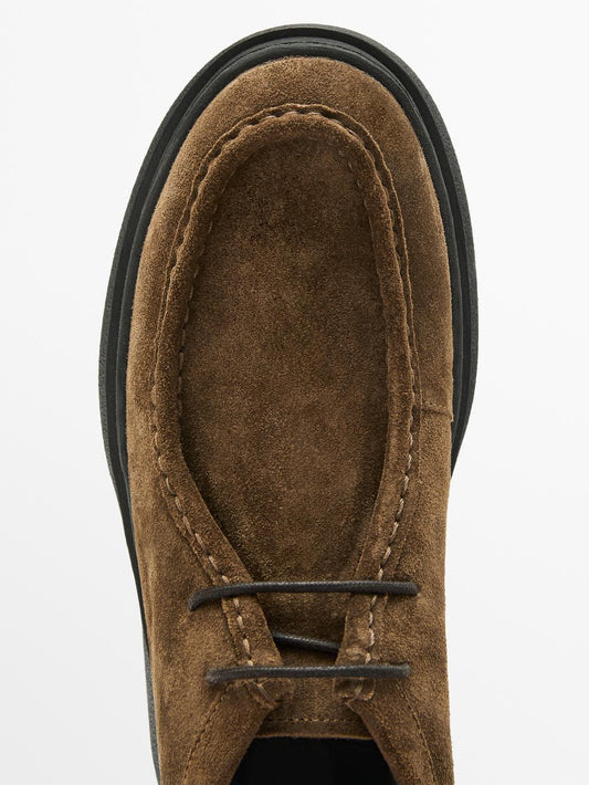 Moc toe split suede ankle boots