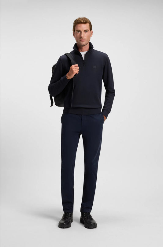 Zip-neck sweatshirt in cotton terry with logo patch