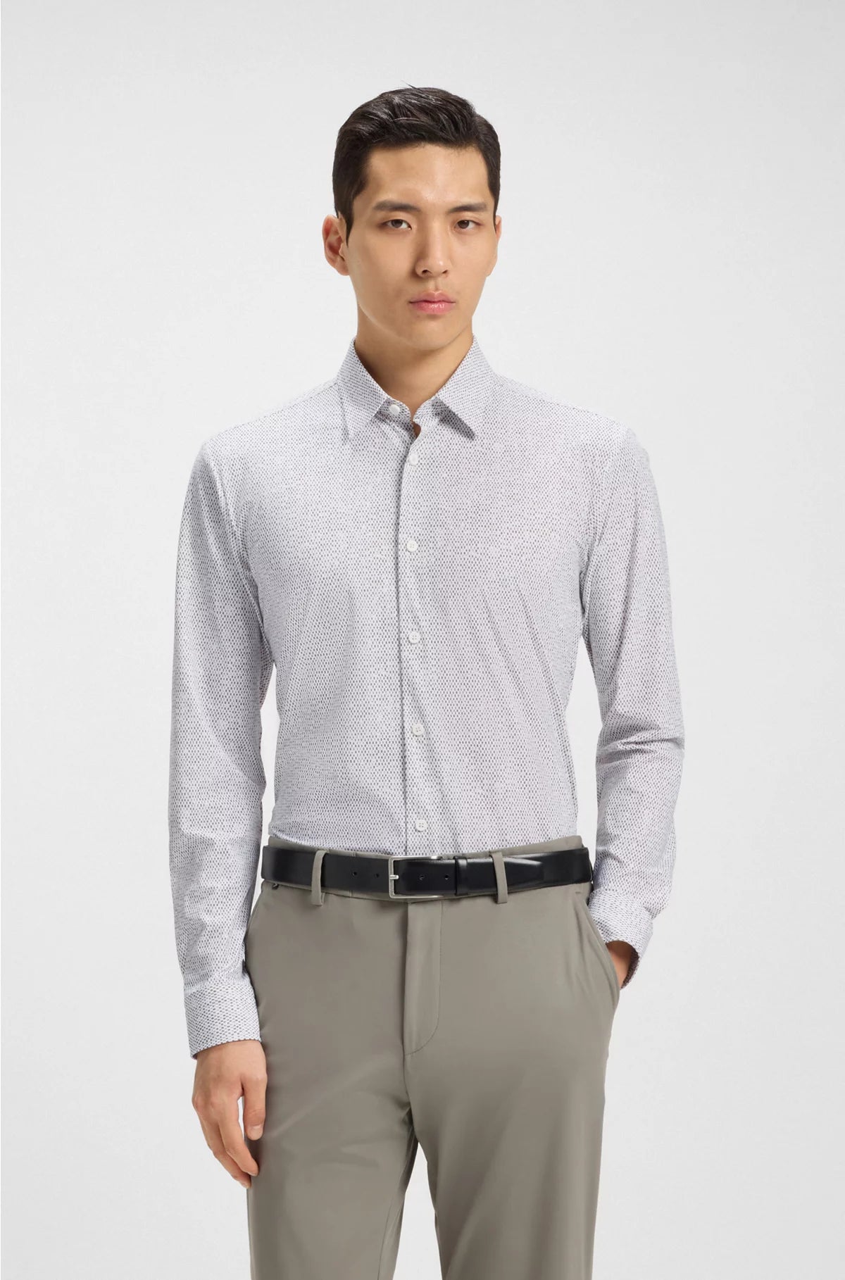Slim-fit shirt in printed performance-stretch jersey