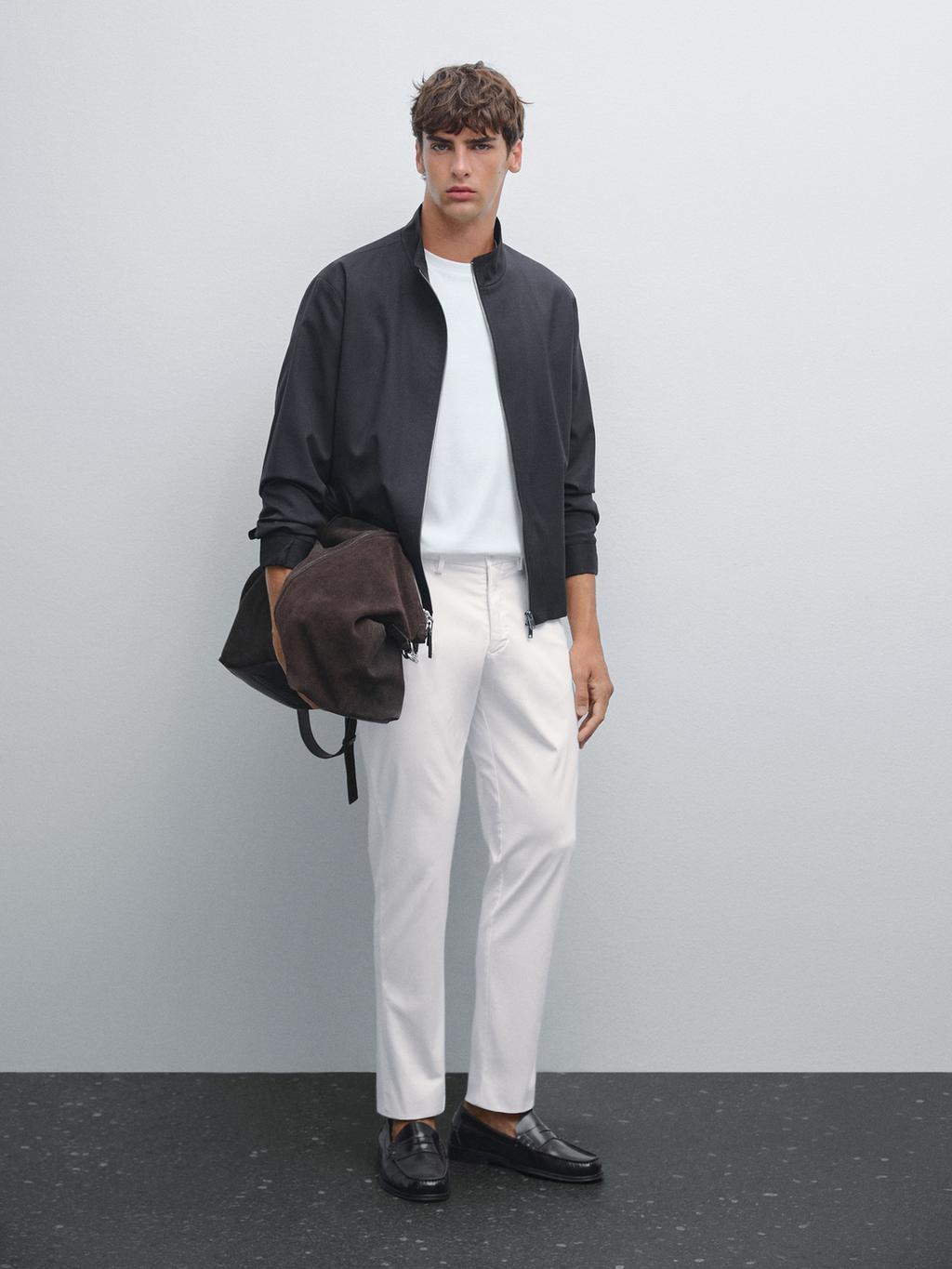 Cotton blend slim fit trousers