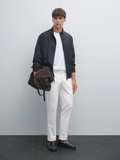 Cotton blend slim fit trousers