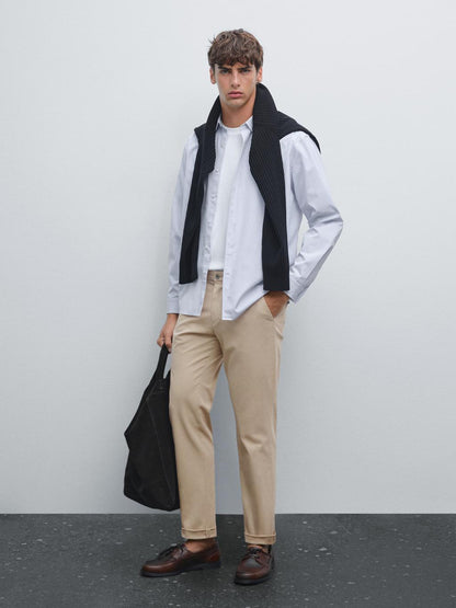 Cotton blend slim fit trousers