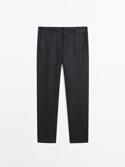100% linen tapered fit trousers