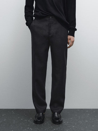 100% linen tapered fit trousers