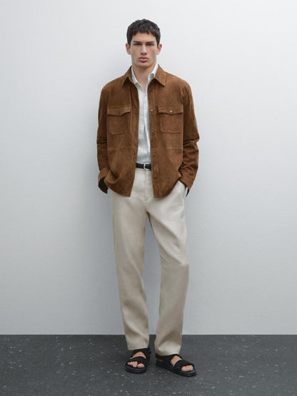 100% linen tapered fit trousers