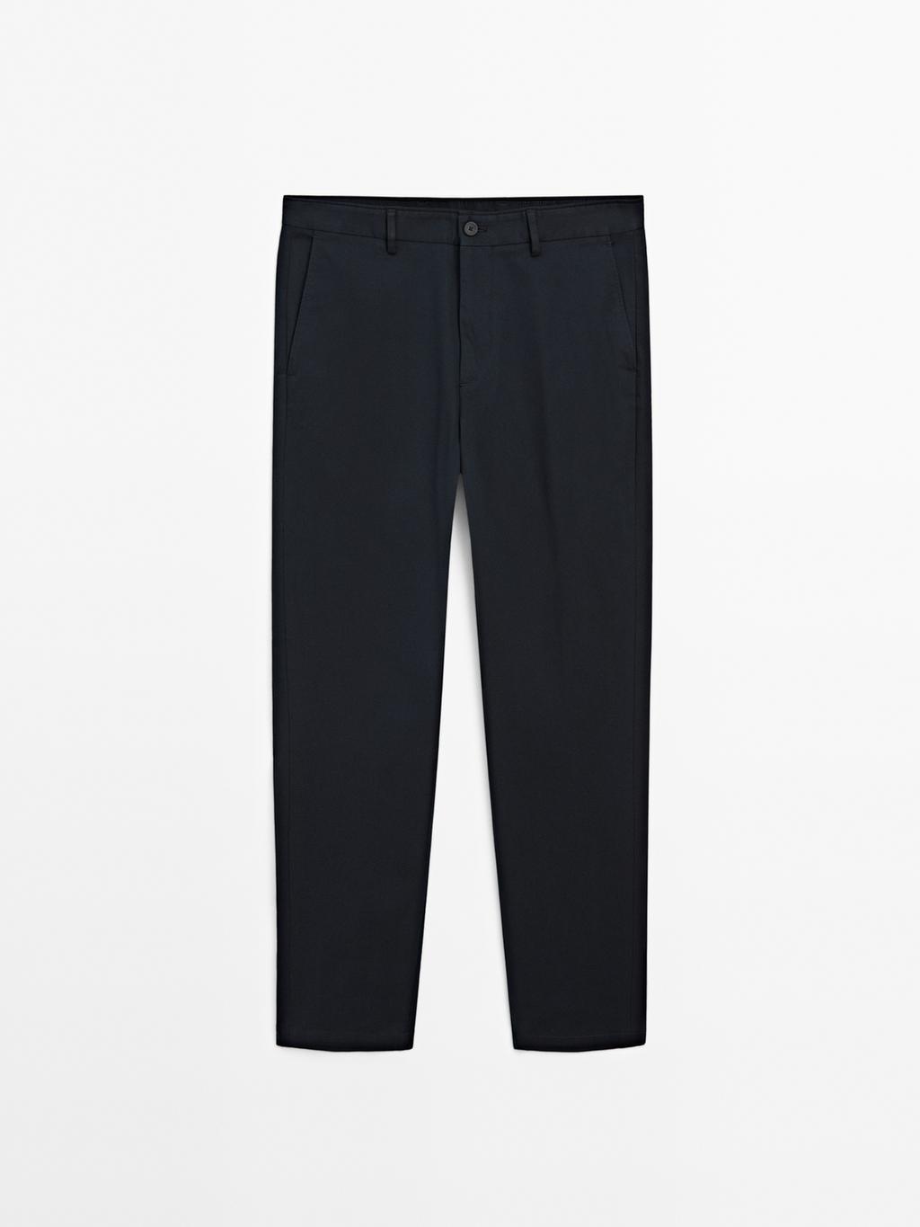 Cotton blend tapered fit trousers