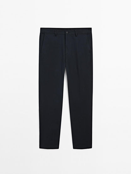 Cotton blend tapered fit trousers