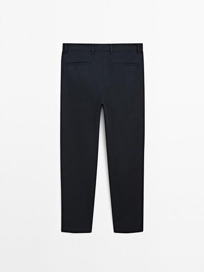 Cotton blend tapered fit trousers