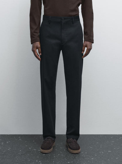 Cotton blend tapered fit trousers