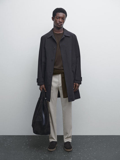 Cotton blend slim fit trousers