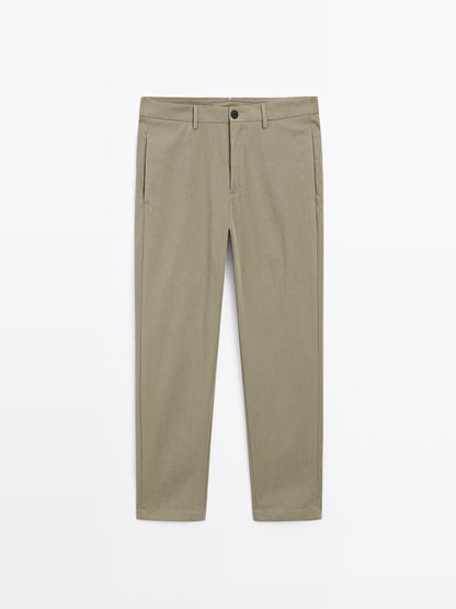 Cotton blend cigarette fit trousers