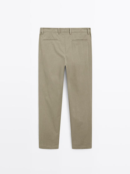 Cotton blend cigarette fit trousers