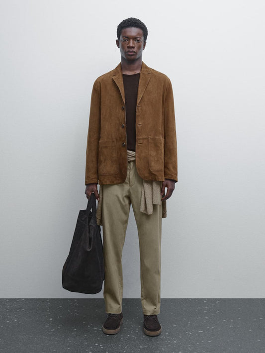 Cotton blend cigarette fit trousers